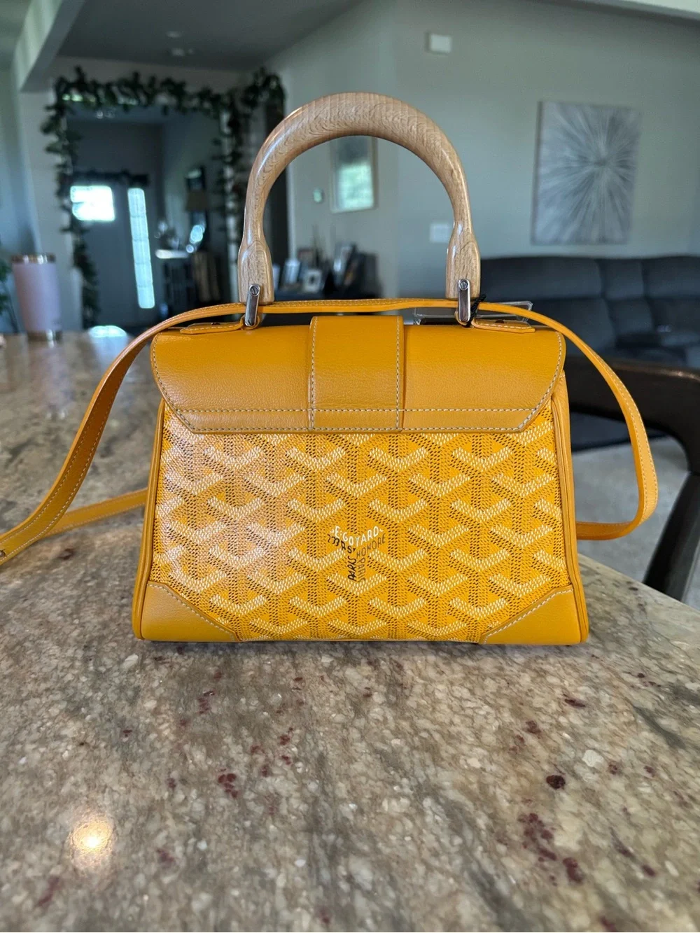 Goyard Mustard Yellow Saigon Mini Satchel with Wood Top Handle